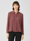Eileen Fisher Silk Georgette Crepe Classic Collar Shirt In Brown