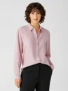Eileen Fisher Silk Georgette Crepe Classic Collar Shirt In Pink