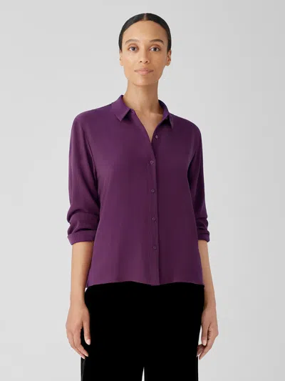 Eileen Fisher Silk Georgette Crepe Classic Collar Shirt In Purple