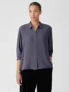 Eileen Fisher Silk Georgette Crepe Classic Collar Shirt In Gray