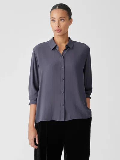 Eileen Fisher Silk Georgette Crepe Classic Collar Shirt In Gray