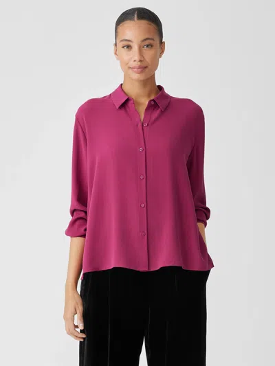 Eileen Fisher Silk Georgette Crepe Classic Collar Shirt In Purple