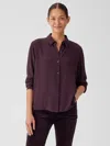 Eileen Fisher Silk Georgette Crepe Classic Collar Shirt In Purple
