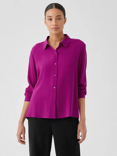Eileen Fisher Silk Georgette Crepe Classic Collar Shirt In Purple