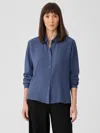 Eileen Fisher Silk Georgette Crepe Classic Collar Shirt In Brown