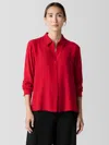 Eileen Fisher Silk Georgette Crepe Classic Collar Shirt In Red