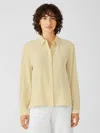 Eileen Fisher Silk Georgette Crepe Classic Collar Shirt In Yellow