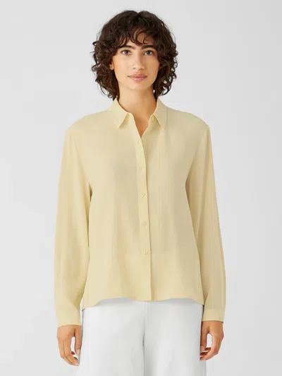 Eileen Fisher Silk Georgette Crepe Classic Collar Shirt In Yellow