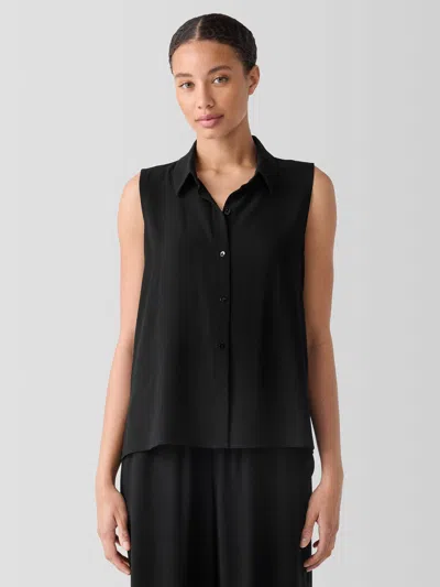 Eileen Fisher Silk Georgette Crepe Classic Collar Sleeveless Shirt In Gold