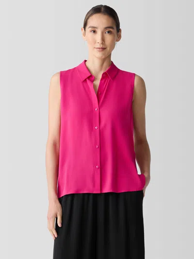 Eileen Fisher Silk Georgette Crepe Classic Collar Sleeveless Shirt In Pink