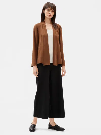 Eileen Fisher Silk Georgette Crepe Drape Front Jacket In Brown