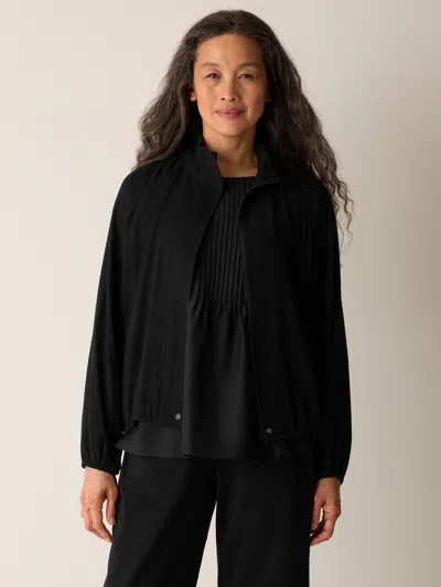 Eileen Fisher Silk Georgette Crepe Flight Jacket In Black
