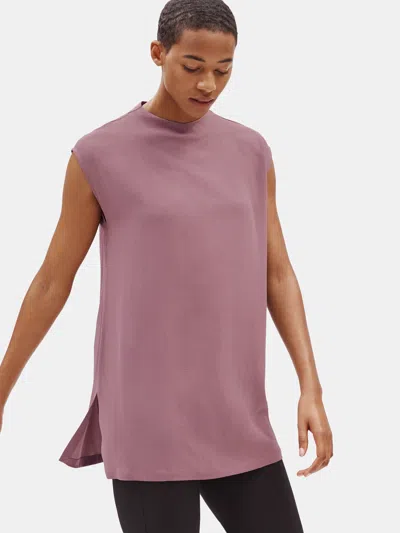 Eileen Fisher Silk Georgette Crepe Funnel Neck Tunic In Pink