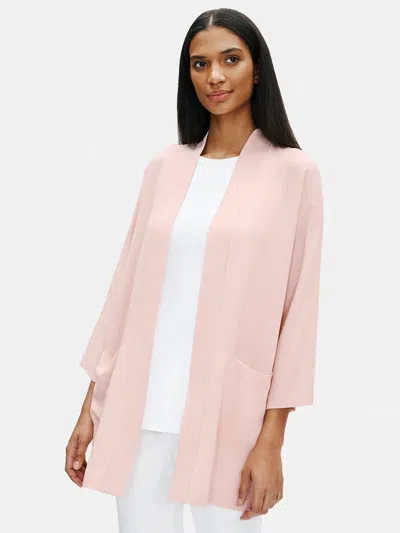 Eileen Fisher Silk Georgette Crepe High Collar Jacket In White