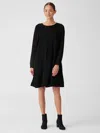 Eileen Fisher Silk Georgette Crepe Jewel Neck Dress In Black