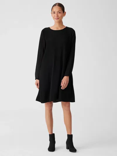 Eileen Fisher Silk Georgette Crepe Jewel Neck Dress In Black