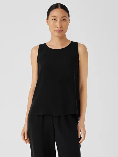 Eileen Fisher Silk Georgette Crepe Jewel Neck Tank In Black