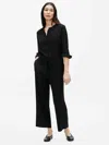 Eileen Fisher Silk Georgette Crepe Mandarin Collar Jumpsuit In Black