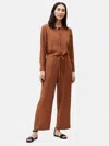 Eileen Fisher Silk Georgette Crepe Mandarin Collar Jumpsuit In Brown
