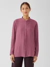 Eileen Fisher Silk Georgette Crepe Mandarin Collar Shirt In Pink