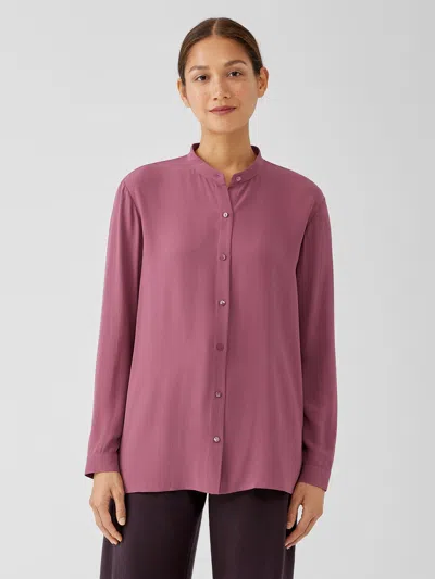 Eileen Fisher Silk Georgette Crepe Mandarin Collar Shirt In Pink
