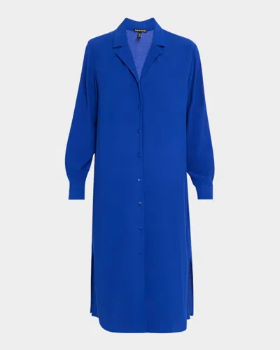 Eileen Fisher Silk Georgette Crepe Midi Shirtdress In Lapis