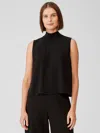 Eileen Fisher Silk Georgette Crepe Mock Neck Tank In Black