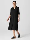 Eileen Fisher Silk Georgette Crepe Notch Collar Shirtdress In Black