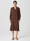 Eileen Fisher Silk Georgette Crepe Notch Collar Shirtdress In Brown