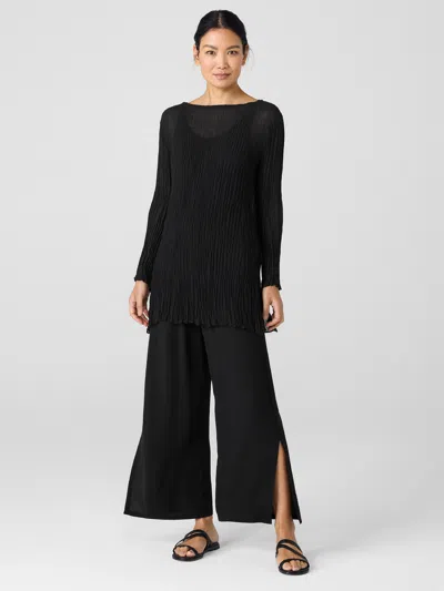 Eileen Fisher Silk Georgette Crepe Pant With Slits In Black