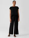 Eileen Fisher Silk Georgette Crepe Pant With Slits In Black