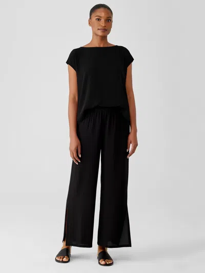 Eileen Fisher Silk Georgette Crepe Pant With Slits In Black