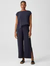 Eileen Fisher Silk Georgette Crepe Pant With Slits In Blue