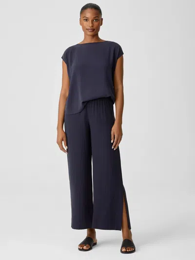 Eileen Fisher Silk Georgette Crepe Pant With Slits In Black