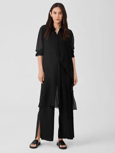 Eileen Fisher Silk Georgette Crepe Pant With Slits In Black