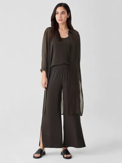 Eileen Fisher Silk Georgette Crepe Pant With Slits In Brown