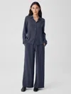 Eileen Fisher Silk Georgette Crepe Pintuck Pant In Blue