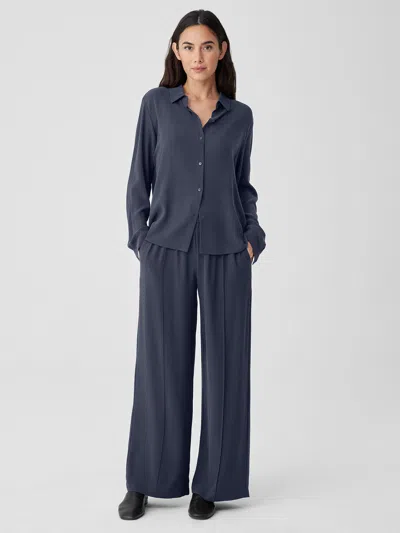 Eileen Fisher Silk Georgette Crepe Pintuck Pant In Blue