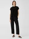 Eileen Fisher Silk Georgette Crepe Pleated Pant In Black