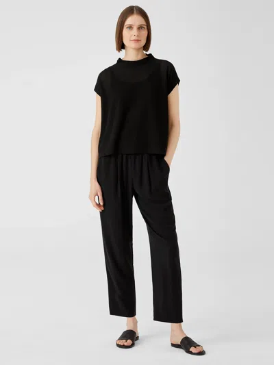 Eileen Fisher Silk Georgette Crepe Pleated Pant In Black
