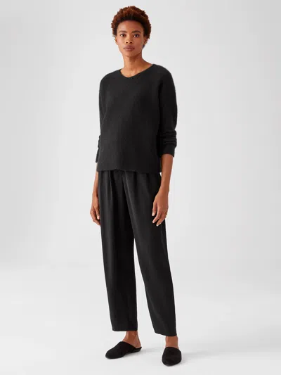 Eileen Fisher Silk Georgette Crepe Pleated Pant In Black