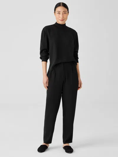 Eileen Fisher Silk Georgette Crepe Pleated Pant In Black