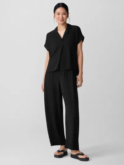 Eileen Fisher Silk Georgette Crepe Pleated Straight Pant In Black