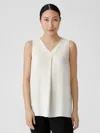 Eileen Fisher Silk Georgette Crepe Pleated Tank In White