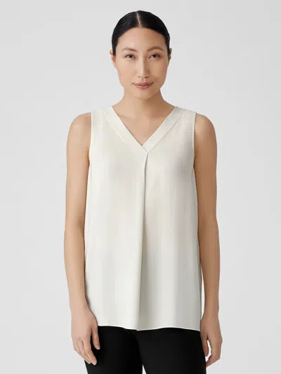 Eileen Fisher Silk Georgette Crepe Pleated Tank In White