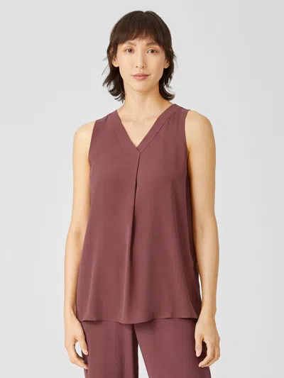 Eileen Fisher Silk Georgette Crepe Pleated Tank In Purple