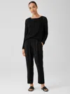 Eileen Fisher Silk Georgette Crepe Pleated Tapered Pant In Black