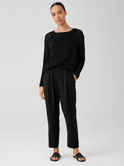 Eileen Fisher Silk Georgette Crepe Pleated Tapered Pant In Black