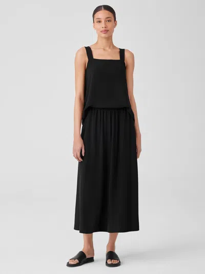 Eileen Fisher Silk Georgette Crepe Pocket Skirt In Black