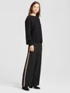 Eileen Fisher Silk Georgette Crepe Racing Stripe Pant In Black
